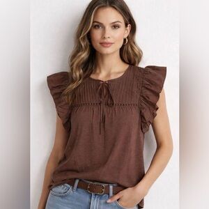 Anthropologie Dolan Brown Boho Peasant Casual Cottagecore Hippie Top Large